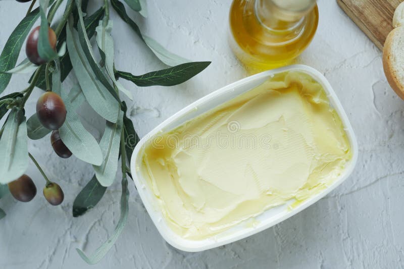 Olive Butter Spread in Container on Table Stock Image Image of