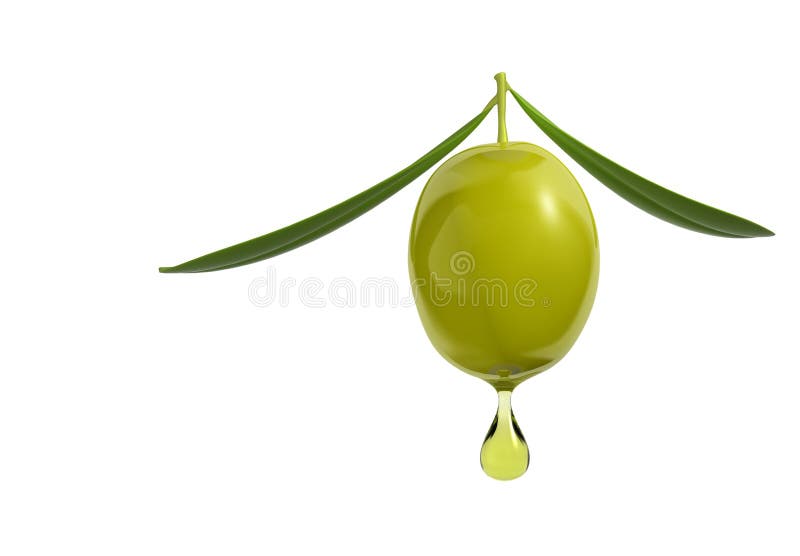 Olive with a drop of oil. 3d illustration. Green drop illustrations