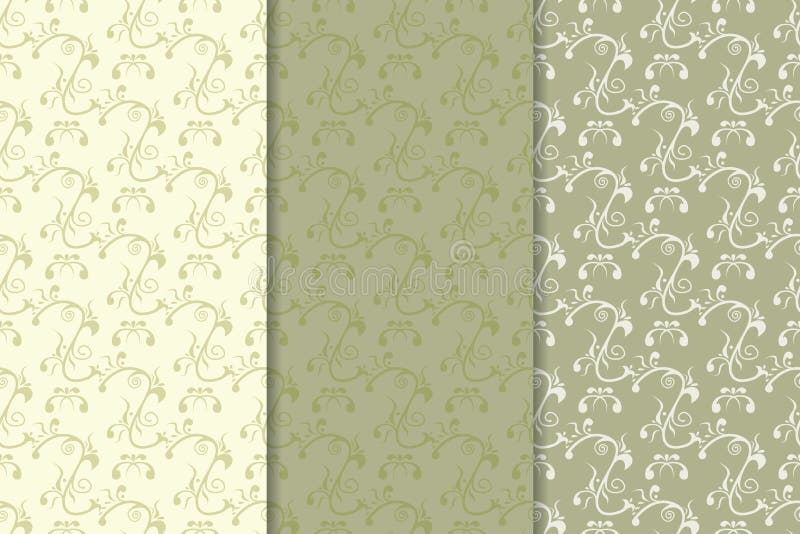 Olive Green Floral Seamless Background. Collection of Fabric Prints