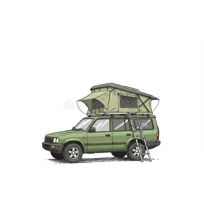 Olive Green SUV с тентом на крыше и лестницей бесплатная иллюстрация