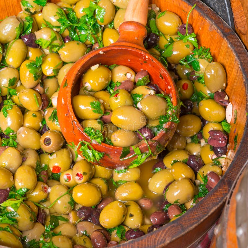 Olive with Herbs and Garlic Stock Photo Image of background, italian