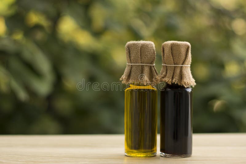 Olive Oil and Balsamic Vinegar Bottles Stock Image Image of table