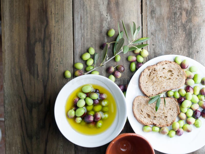 Olive oil and bread stock photo. Image of condiment, organic 56385894