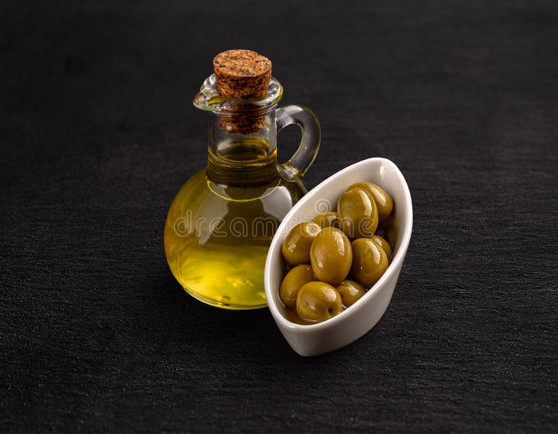 Olive Oil and Green Olive Seeds Stock Photo Image of ingredient