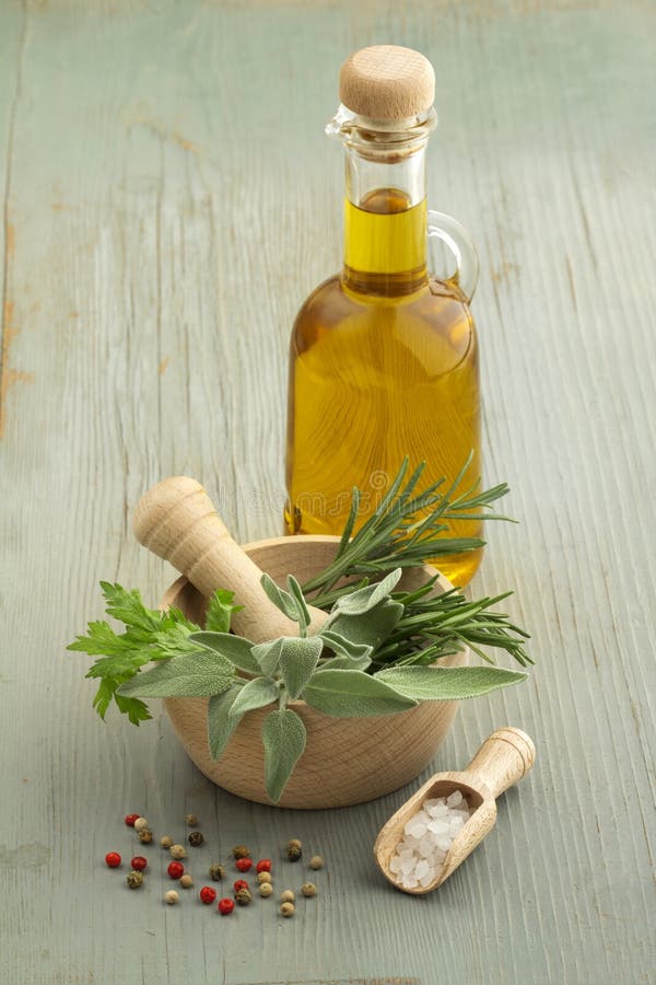 Olive oil, herbs and spices