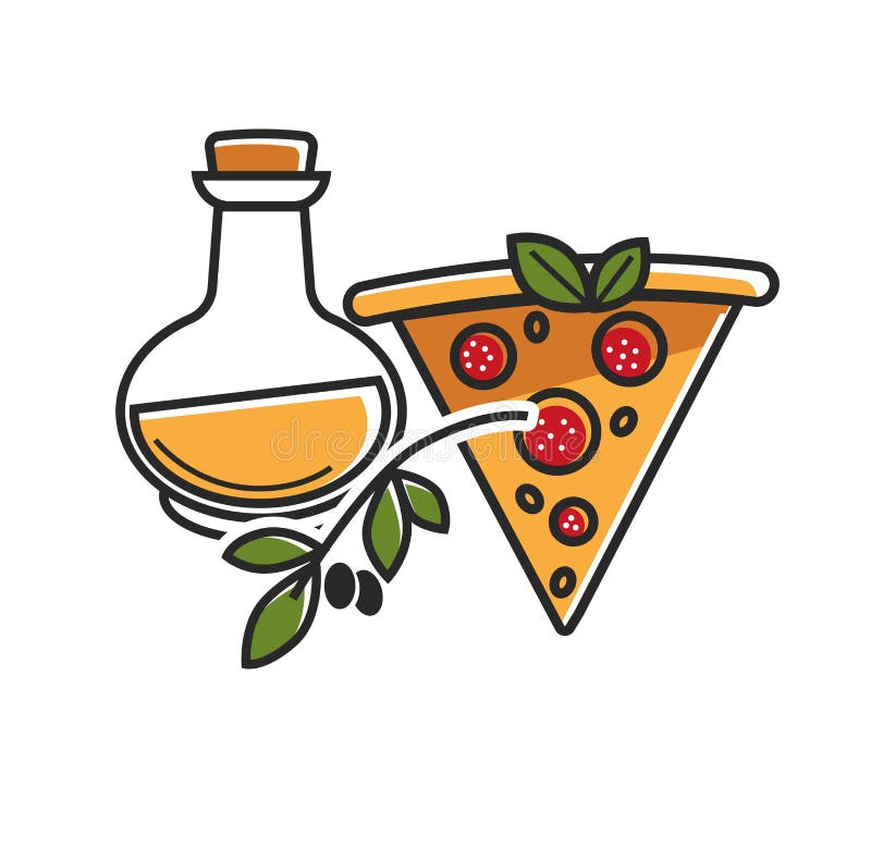 Olive Oil of High Quality and Delicious Pizza from Italy Stock Vector ...