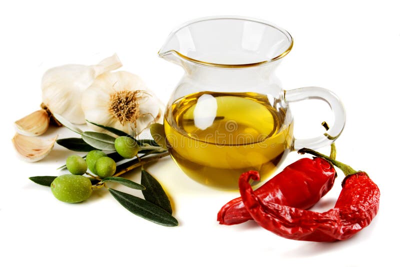 Olive Oil with Olives, Peppers and Garlic Stock Image Image of greek