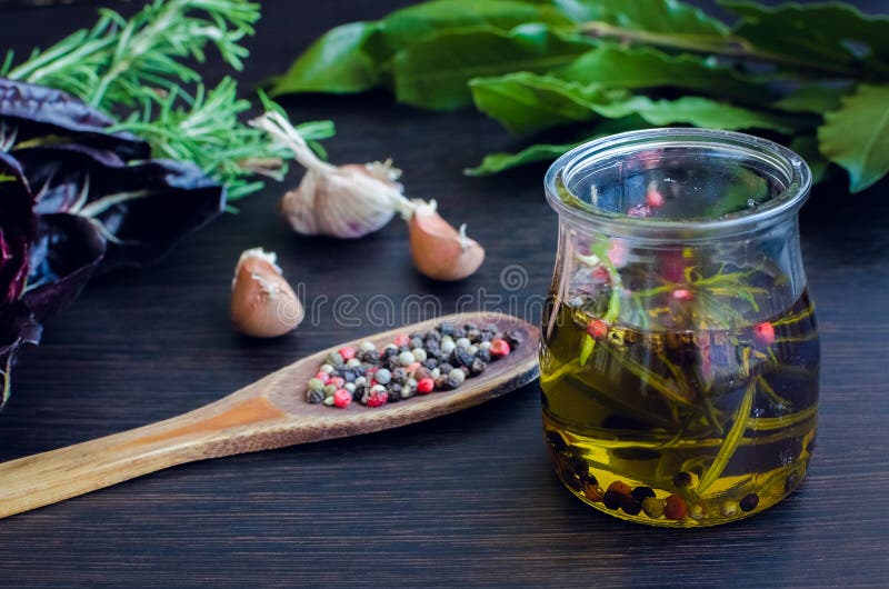 Olive Oil With Rosemary, Garlic And Pepper