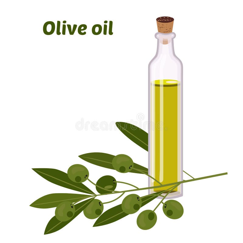 Olive oil in a round bottle. 