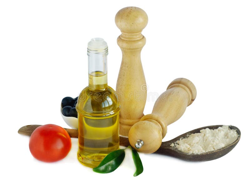 Olive oil,salt and pepper stock image. Image of mediterranean 16376907