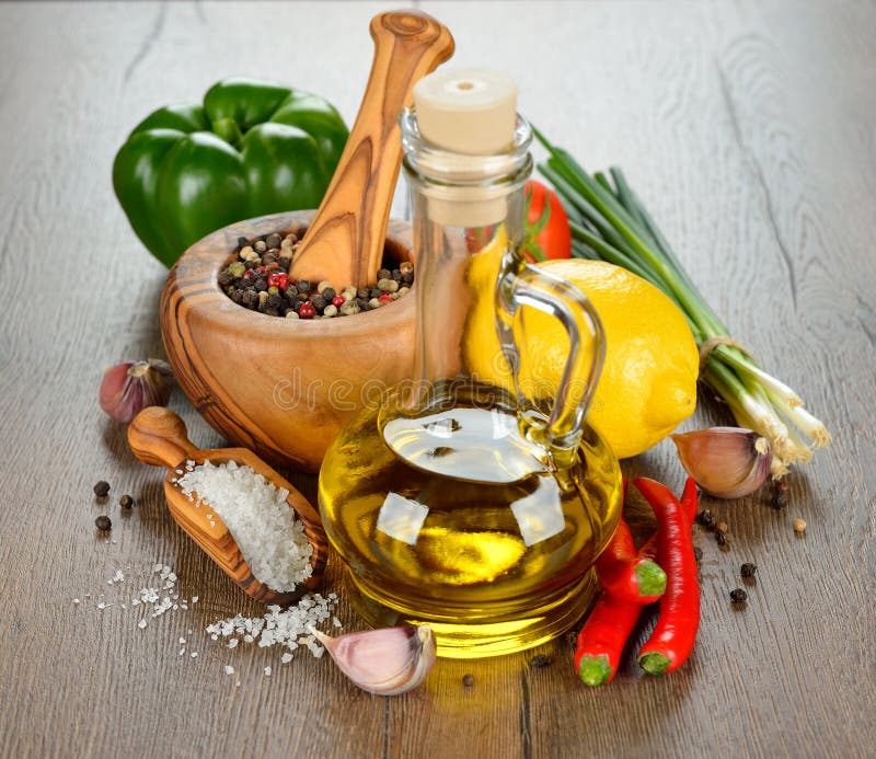 Olive Oil, Spices and Vegetables Stock Photo Image of natural, olive