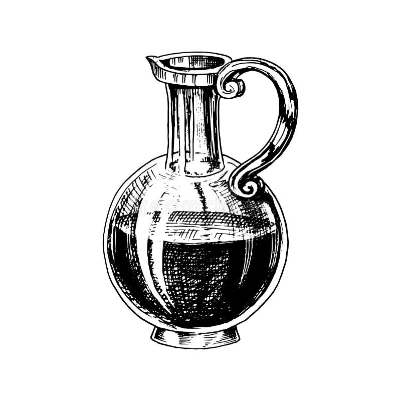 Olive oil of trees in bottle or jar. Organic vegetarian product. Black fruit for cooking food. Engraved hand drawn in stock illustration Olive oil of trees in bottle or jar. Organic vegetarian product. Black fruit for cooking food. Engraved hand drawn in stock illustration
