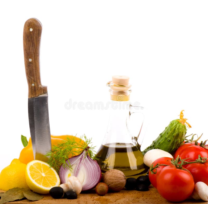 Olive oil and vegetables stock photo. Image of culinary 23802056