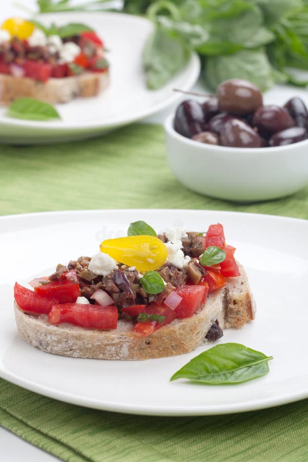 Olive Tapenade Tomato Bruschetta Stock Photo Image of mediterranean