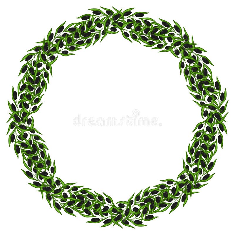 Olive Wreath and Branch Hand Drawn Sketch Illustration Stock Vector ...