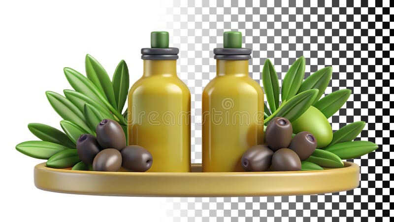 Olivenölflaschen gesunde Kochzutat mediterrane Ernährung Element pnnn transparentes Bild Generative AI vektor abbildung