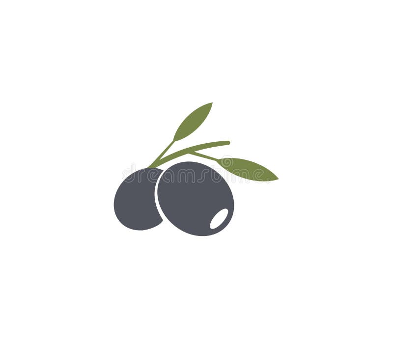 Olives emblem. Olive oil logo element. Green olive branch, leaves and fruit. Natural food sign.