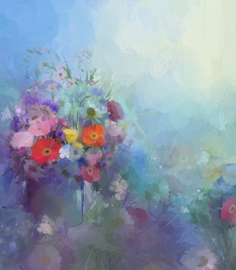 Olje- målning för blomma Flora Vintage färgbakgrund stock illustrationer Olje- målning för blomma Flora Vintage färgbakgrund stock illustrationer