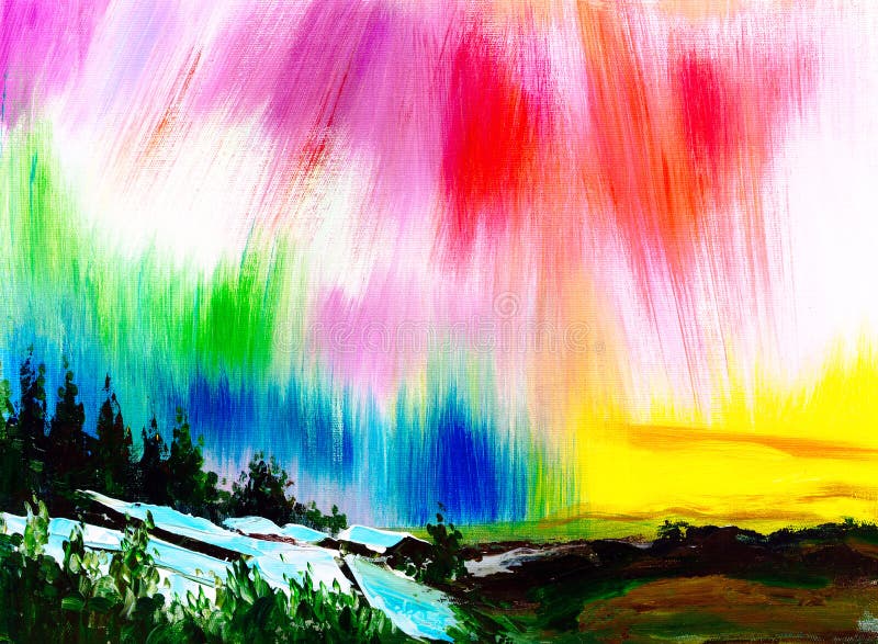 Olje- målning - morgonrodnad stock illustrationer Olje- målning - morgonrodnad stock illustrationer
