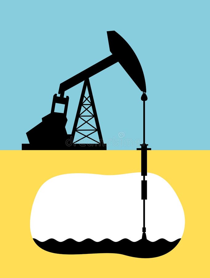 Oil well with low stockpile of commodity - Decline of production of oil because of decrease, drop and decline of low reervoir and reserve of petrol and petroleum. Vector illustration. Oil well with low stockpile of commodity - Decline of production of oil because of decrease, drop and decline of low reervoir and reserve of petrol and petroleum. Vector illustration