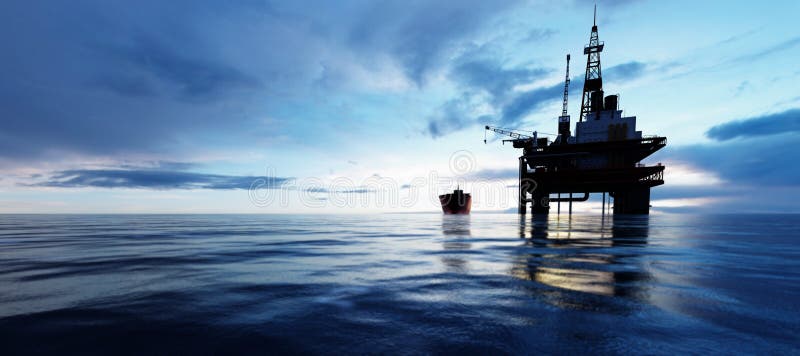 Oljeplattform på havet. borrning till havs efter gas och petroleum