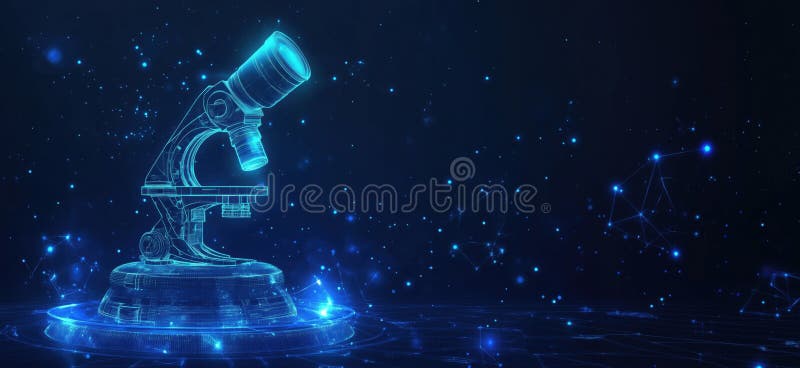 Ologramma a microscopio futuristico con design blu concetto di tecnologia digitale concetto di ricerca scientifica innovazione royalty illustrazione gratis