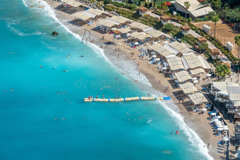 Beach on the Mediterranean coast in Kidrak neighbourhood of Oludeniz beach resort in Mugla province of Turkey