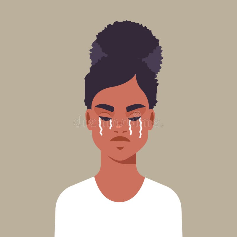 Unhappy terrified girl crying stop violence and aggression against women concept portrait vector illustration. Unhappy terrified girl crying stop violence and aggression against women concept portrait vector illustration