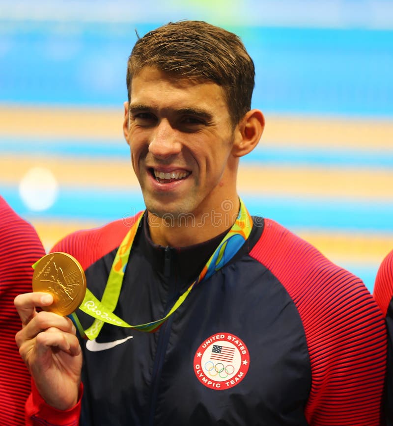 Olympic champion Michael Phelps of United States celebrates victory at the Men`s 4x100m medley relay of the Rio 2016
