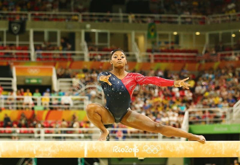 Olympic champion Simone Biles of United States competing on the balance beam at women`s all-around gymnastics qualification