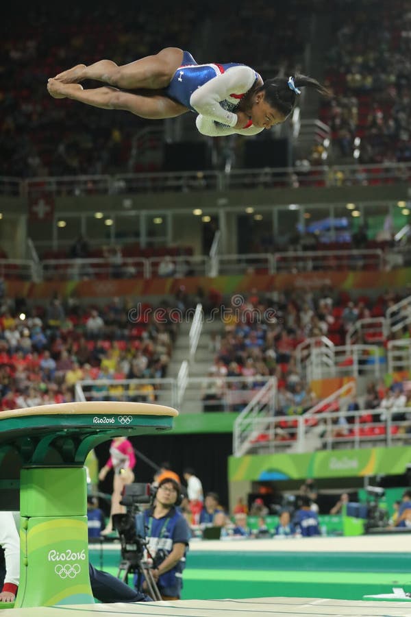 Olympic champion Simone Biles of United States competing a vault at women`s all-around gymnastics at Rio 2016 Olympic Games