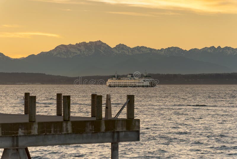 The Olympic Mountains and Ferry Boats