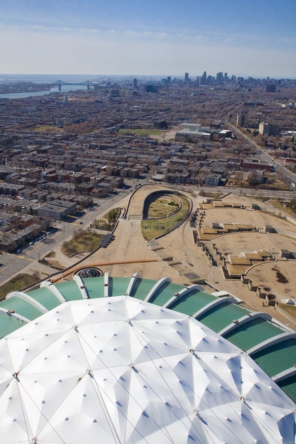 Aerial Photo of Montreal's famous Olympic Stadium and cityscape. Aerial Photo of Montreal's famous Olympic Stadium and cityscape