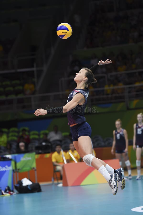 Rio de Janeiro, Brazil - august 20, 2016: THOMPSON Courtney (USA) during women's Volleyball, match Nederland and USA in the Rio 2016 Olympics Games. Rio de Janeiro, Brazil - august 20, 2016: THOMPSON Courtney (USA) during women's Volleyball, match Nederland and USA in the Rio 2016 Olympics Games