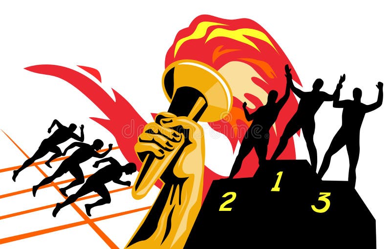 Olympische toorts met agenten stock illustratie Olympische toorts met agenten stock illustratie