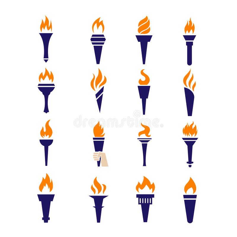 Olympische van het de overwinningskampioenschap van de brandtoorts geplaatste de vlam vlakke vectorpictogrammen