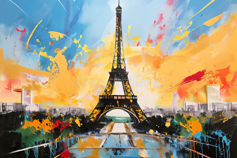 Olympiska sommarspelen 2024 paris artistisk, färgstark abstrakt representation i Olympiska färger med splash-färger och relief art vektor illustrationer