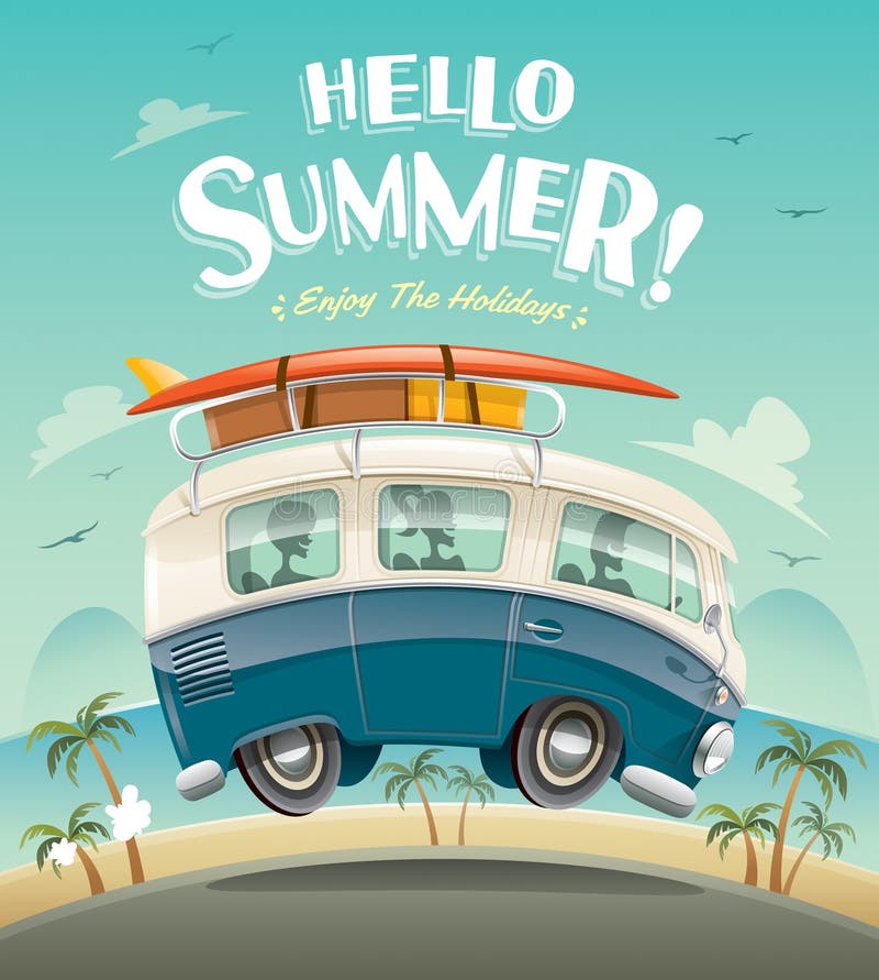 Olá! verão! Camionete de campista Férias de verão