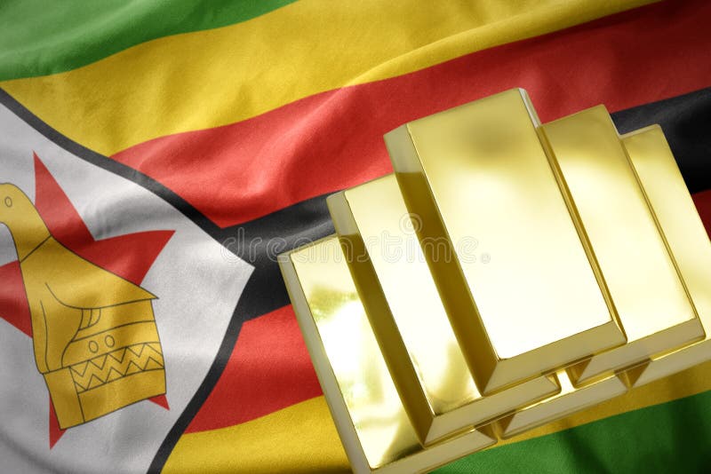 Olśniewające złote sztaby na Zimbabwe flaga obraz royalty free