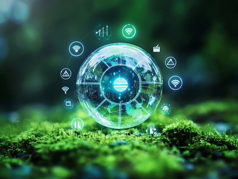 Olśniewający globus cyfrowy reprezentujący globalną łączność i inteligentną technologię ilustracji