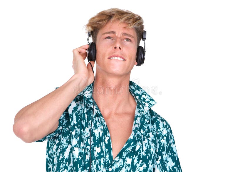 Om care se bucură de muzică pe căști royalty free stock images