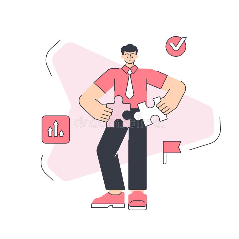 Om de afaceri care conectează două bucăți de ferăstrău tip puzzle cu ilustrare simplă vectorială a soluției vectoriale a problemei vector illustration