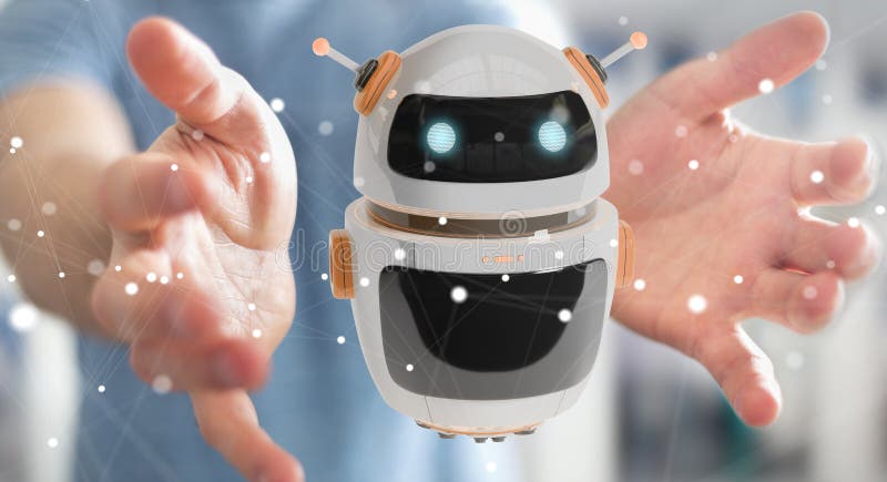 Om de afaceri care utilizează aplicația robot chatbot 3d digitală vector illustration