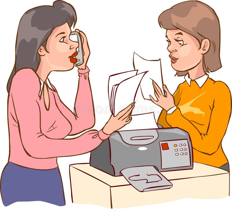 Om de afaceri care utilizează ilustrarea stoc mașină copiativă stock illustration