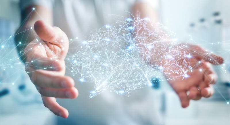 Om de afaceri care utilizează interfața digitală xray a creierului uman 3d pentru redare stock illustration