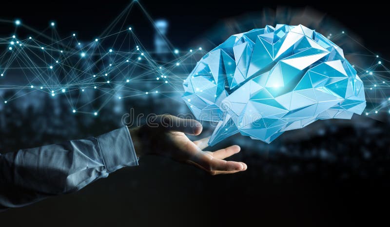 Om de afaceri care utilizează interfața digitală xray a creierului uman 3d reni royalty free illustration