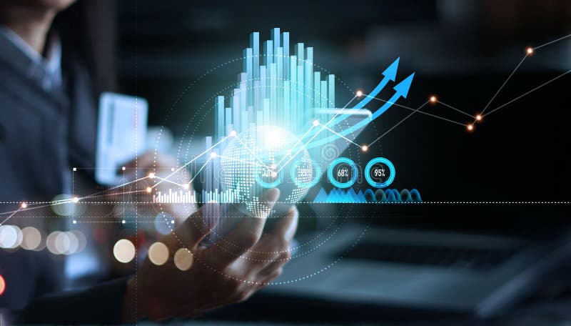 Om de afaceri care utilizează smartphone mobil pentru analiza datelor de vânzare și graficul de creștere pentru întreprinderi. mar stock illustration