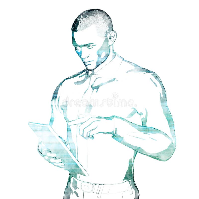 Om de afaceri care utilizează tablete vector illustration