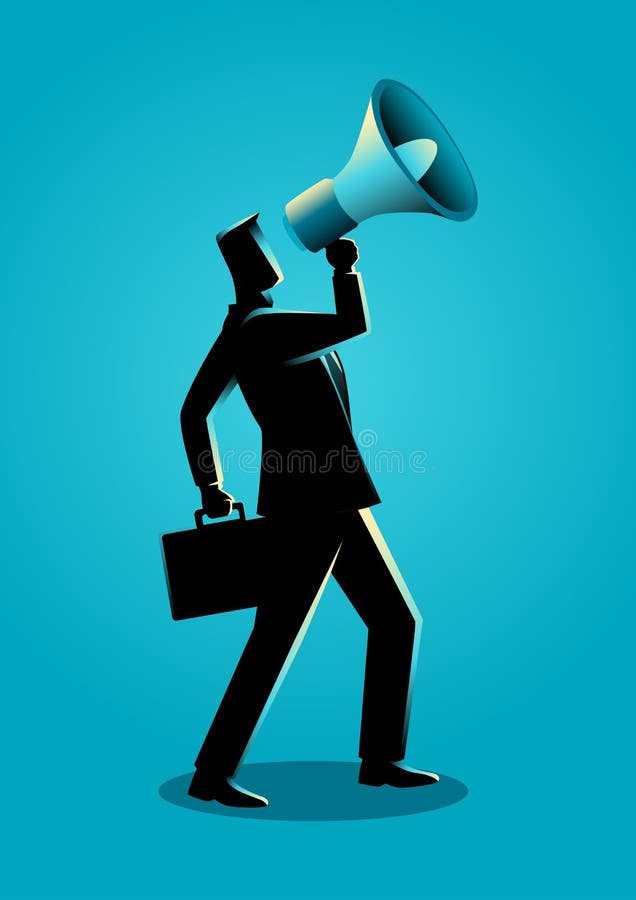 Om de afaceri care utilizează un megafon stock illustration