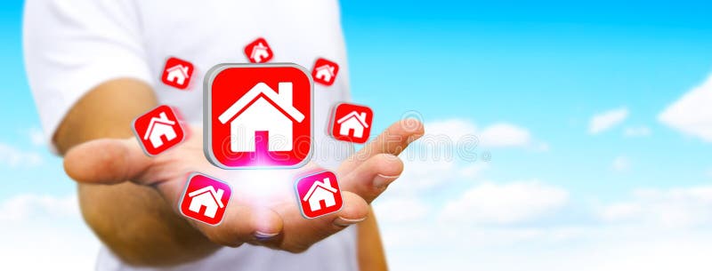 Om de afaceri care utilizează un telefon mobil modern pentru a închiria un apartament vector illustration